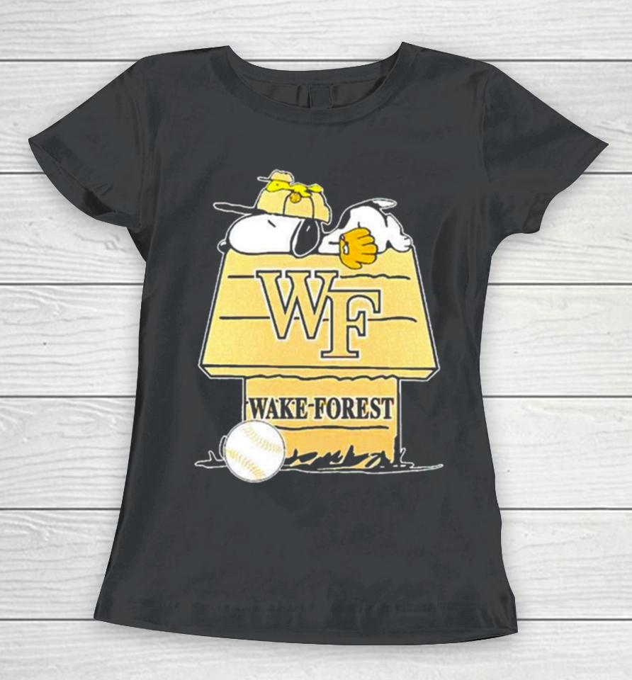 Wake Forest Demon Deacons Snoopy And Woodstock The Peanuts Baseball Women T-Shirt
