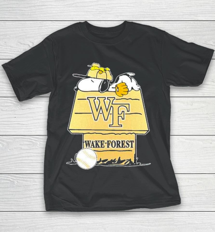 Wake Forest Demon Deacons Snoopy And Woodstock The Peanuts Baseball Youth T-Shirt