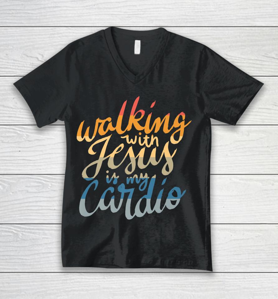 Walking With Jesus Is My Cardio - Funny Christian Workout Unisex V-Neck T-Shirt