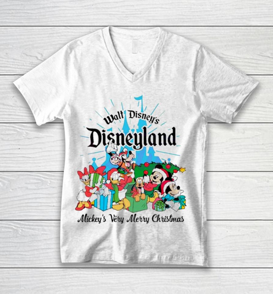 Walt Disney’s Disneyland Mickeys Very Merry Christmas Unisex V-Neck T-Shirt