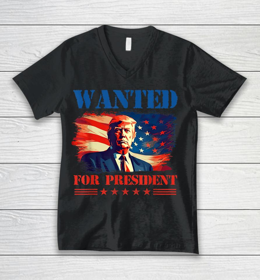 Wanted Donald Trump For President 2024 Trump Mug Shot Unisex V-Neck T-Shirt