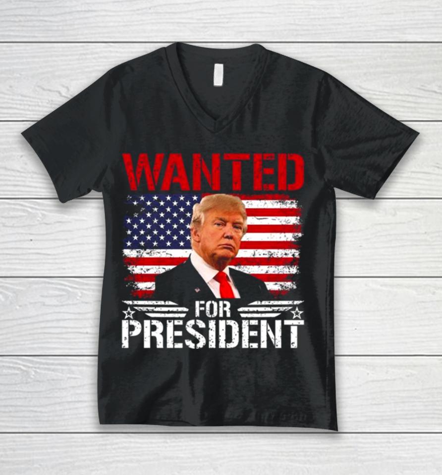 Wanted For President Donald Trump Mugshot Election 2024 Donald Trump Take America Back Unisex V-Neck T-Shirt