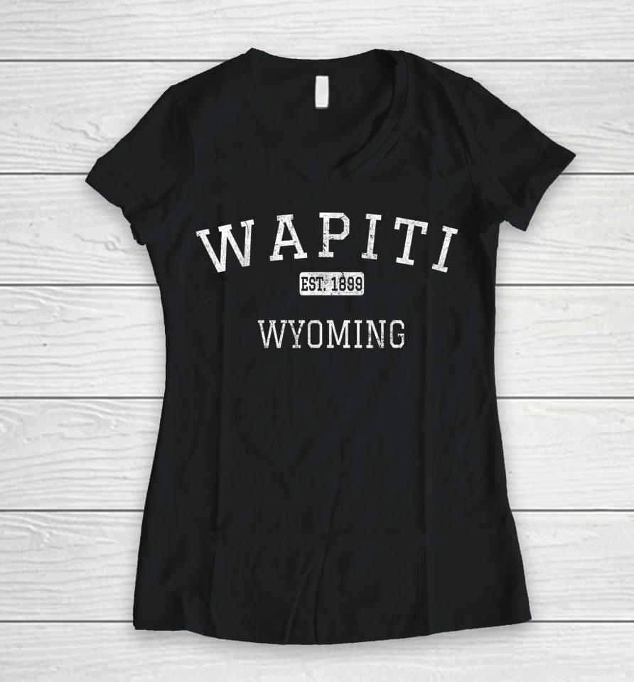 Wapiti Wyoming Wy Vintage Women V-Neck T-Shirt
