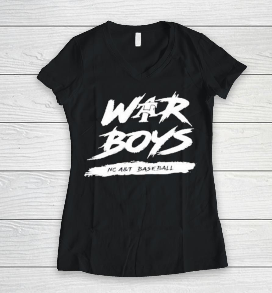 War Boys Nc A&Amp;T Baseball Women V-Neck T-Shirt