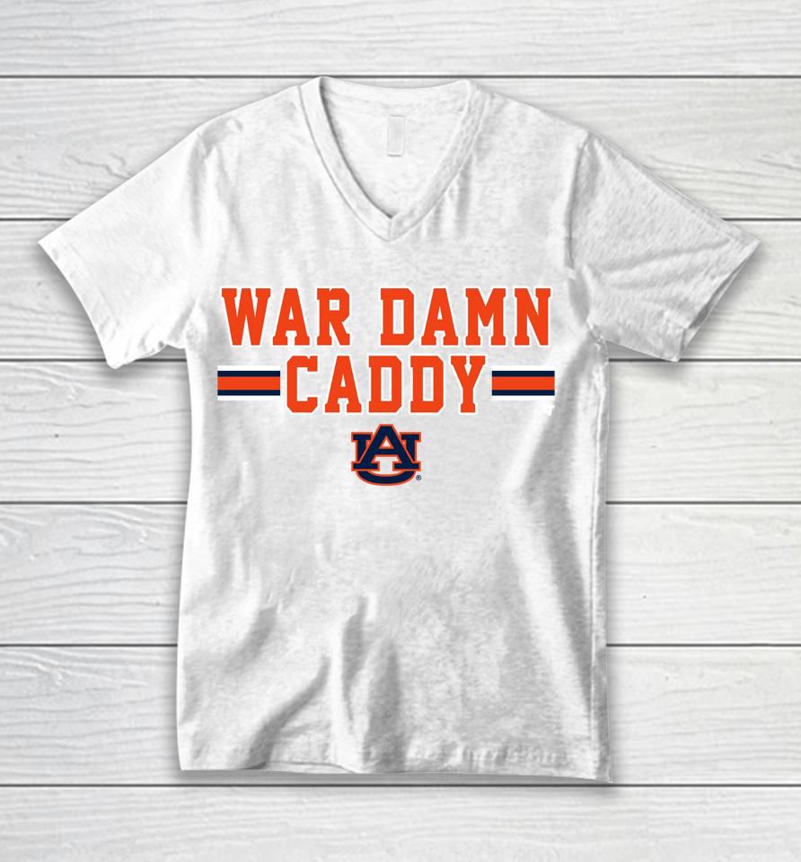 War Damn Caddy Auburn Tigers Logo Unisex V-Neck T-Shirt