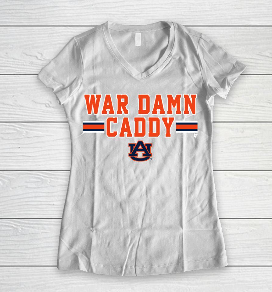 War Damn Caddy Auburn Tigers Logo Women V-Neck T-Shirt