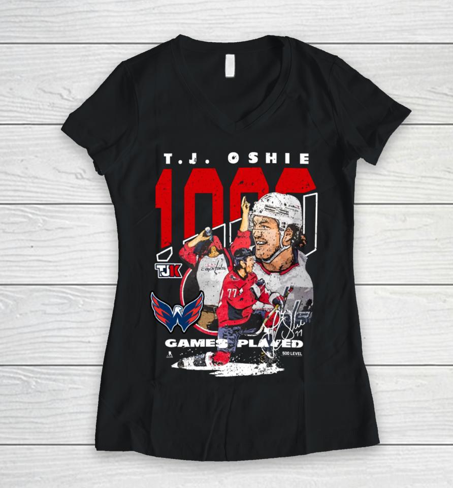 Washington Capitals Tj Oshie 1000 Games Played Women V-Neck T-Shirt