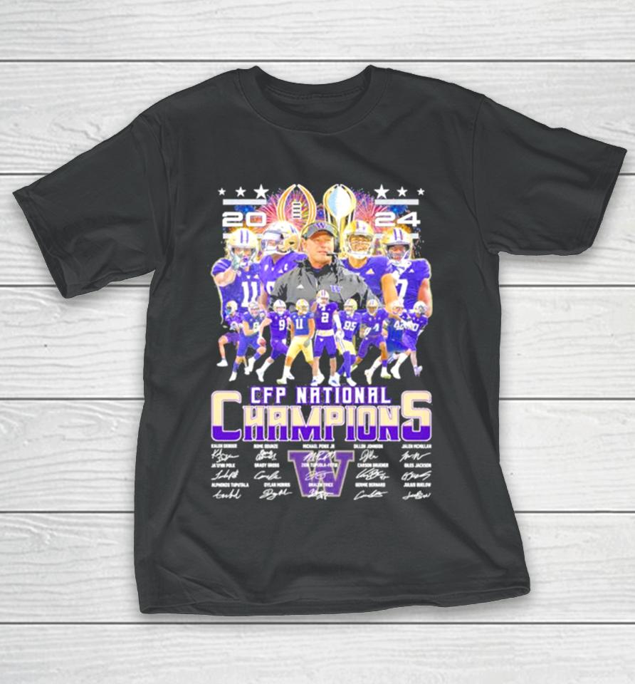 Washington Huskies Football 2024 Cfp National Champions Signatures T-Shirt