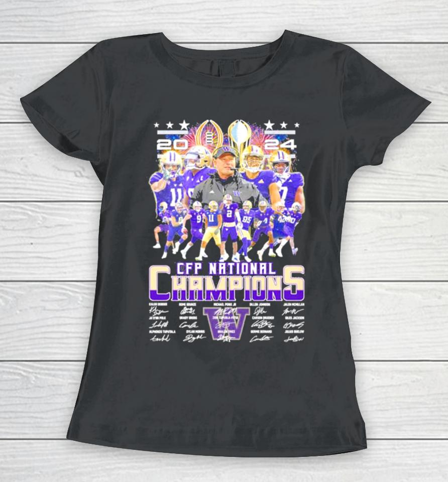 Washington Huskies Football 2024 Cfp National Champions Signatures Women T-Shirt