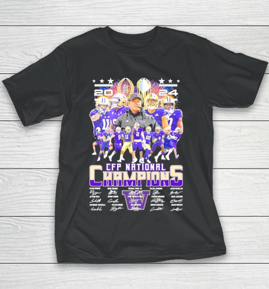 Washington Huskies Football 2024 Cfp National Champions Signatures Youth T-Shirt