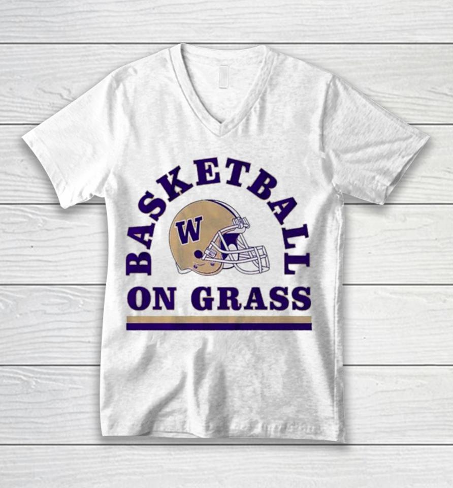 Washington Huskies Football Basketball On Grass 2024 Unisex V-Neck T-Shirt