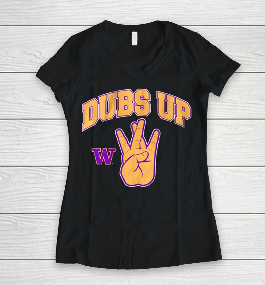 Washington Huskies Football Dubs Up Women V-Neck T-Shirt