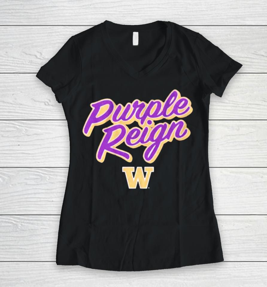 Washington Huskies Football Purple Reign Women V-Neck T-Shirt