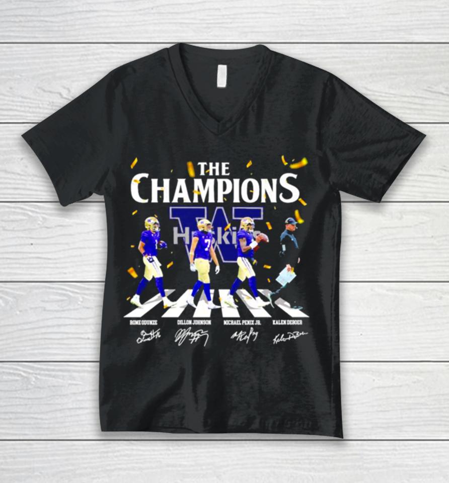 Washington Huskies Football The Champions 2024 Season Unisex V-Neck T-Shirt