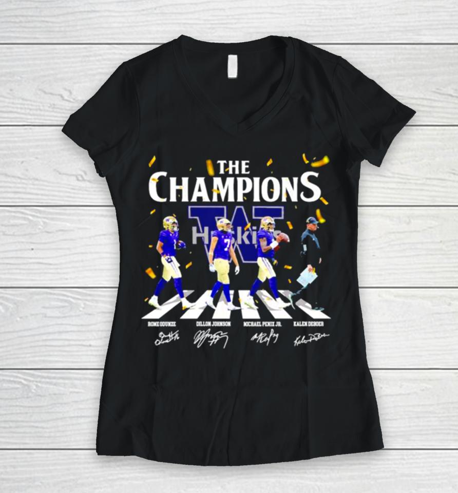 Washington Huskies Football The Champions 2024 Season Women V-Neck T-Shirt
