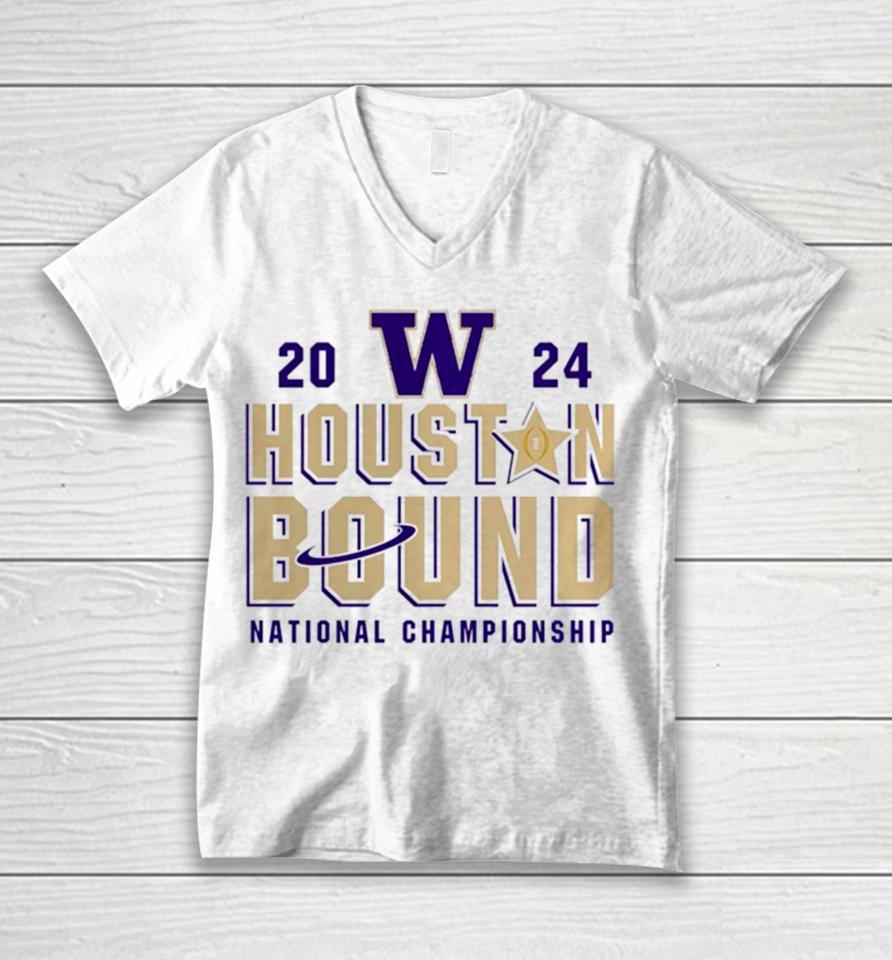 Washington Huskies Houston Bound College Football Playoff 2024 National Championship Unisex V-Neck T-Shirt