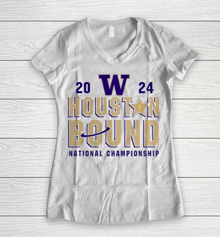 Washington Huskies Houston Bound College Football Playoff 2024 National Championship Women V-Neck T-Shirt