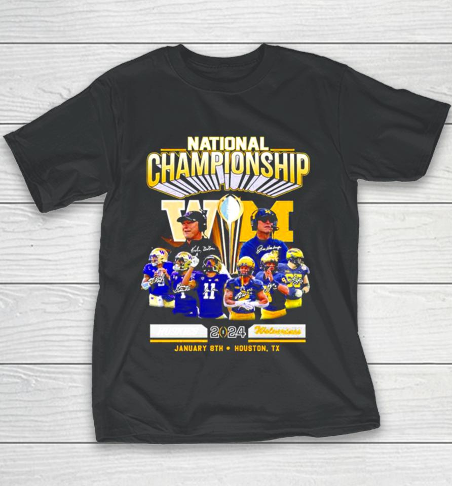 Washington Huskies Vs Michigan Football 2024 National Championship Houston, Tx Signatures Youth T-Shirt