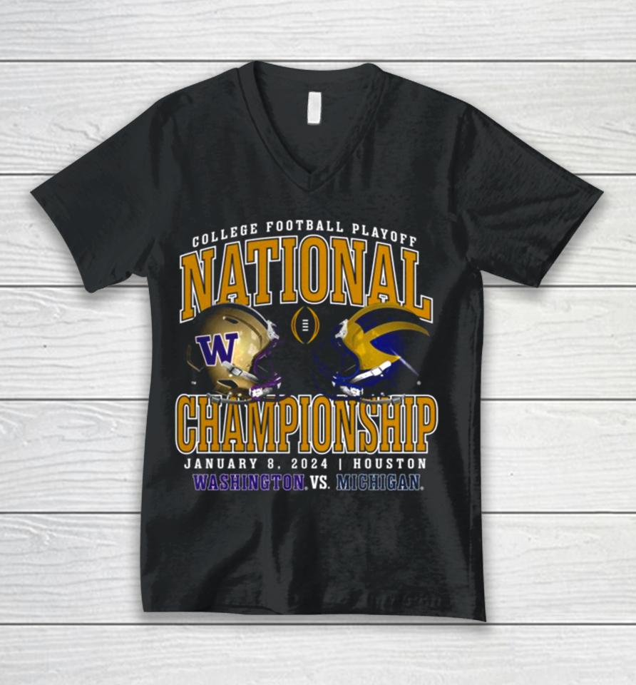 Washington Huskies Vs Michigan Wolverines Cfp 2024 National Championship Game Head To Head Stadium Unisex V-Neck T-Shirt