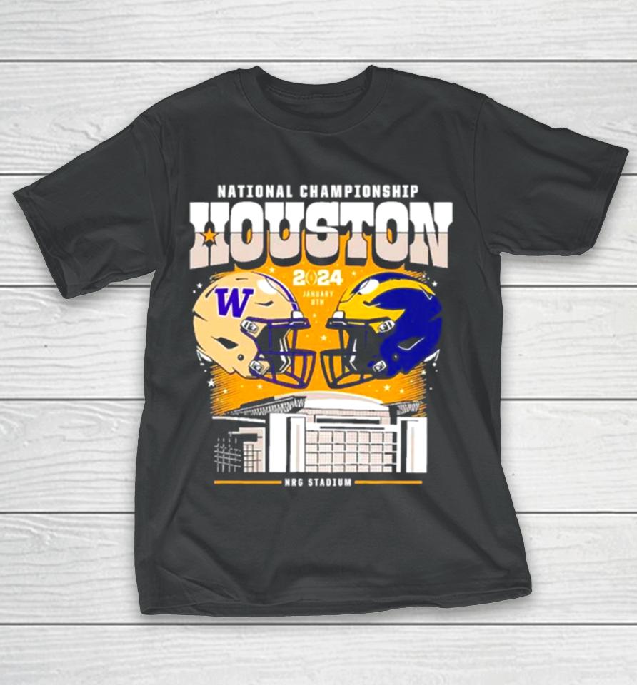 Washington Huskies Vs Michigan Wolverines National Championship Houston 2024 Skyline T-Shirt