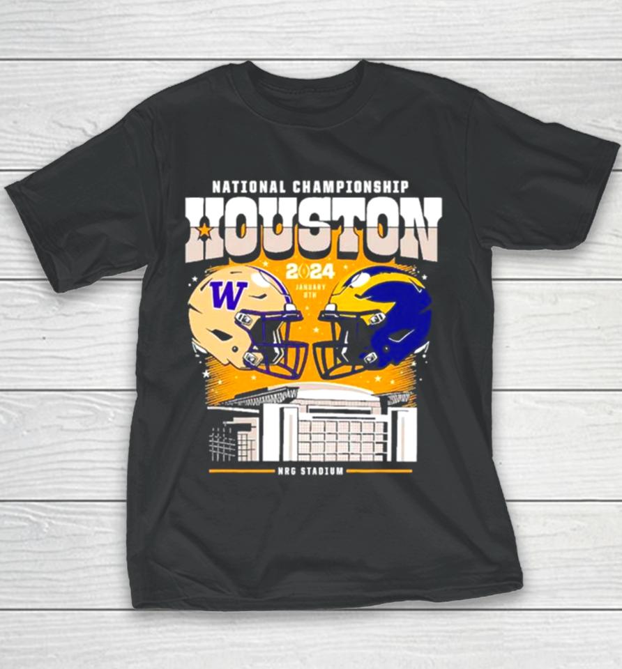 Washington Huskies Vs Michigan Wolverines National Championship Houston 2024 Skyline Youth T-Shirt