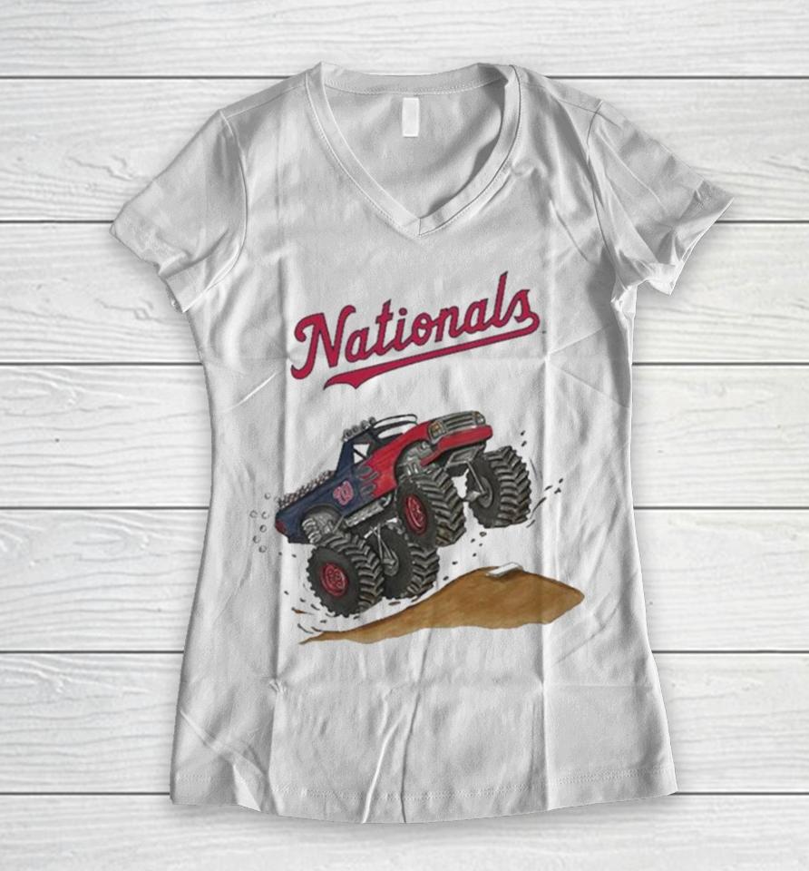 Washington Nationals Monster Truck Mlb Women V-Neck T-Shirt