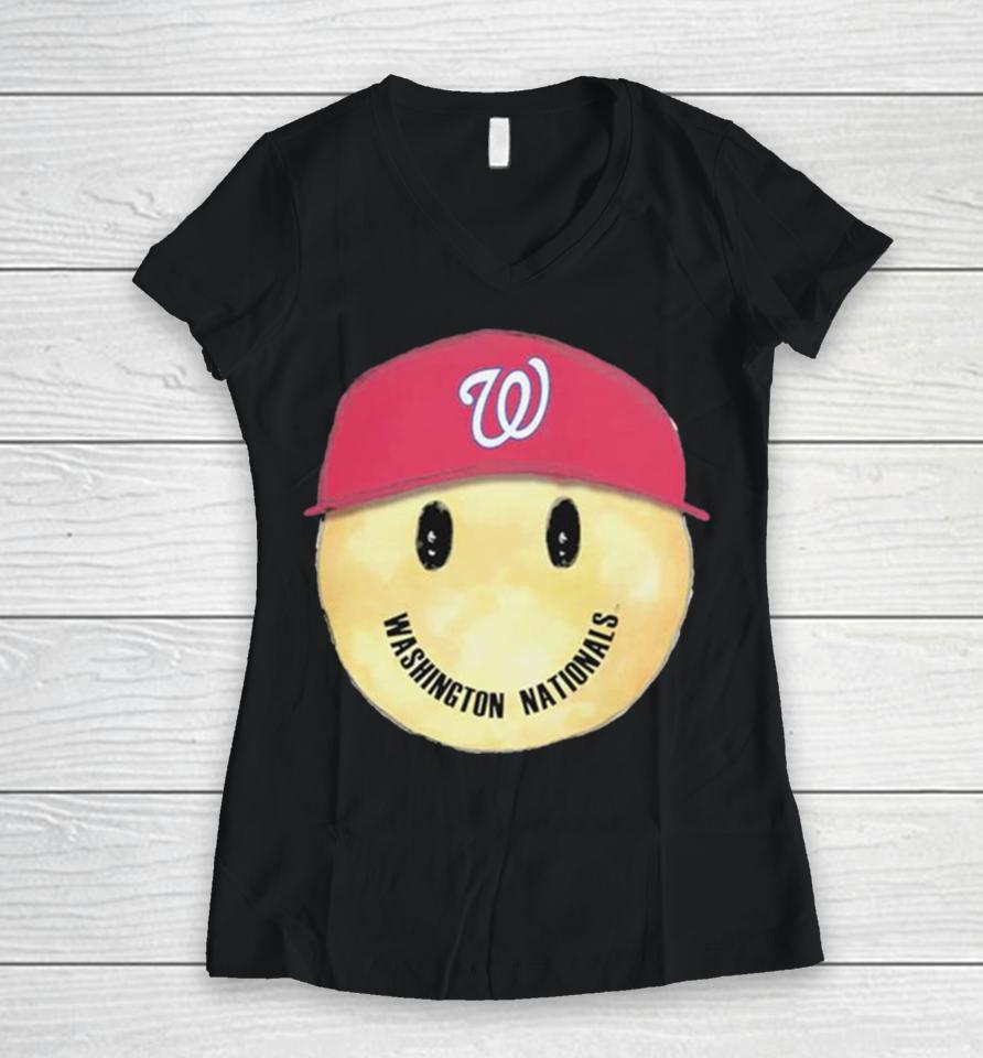 Washington Nationals Smiley Tee Women V-Neck T-Shirt