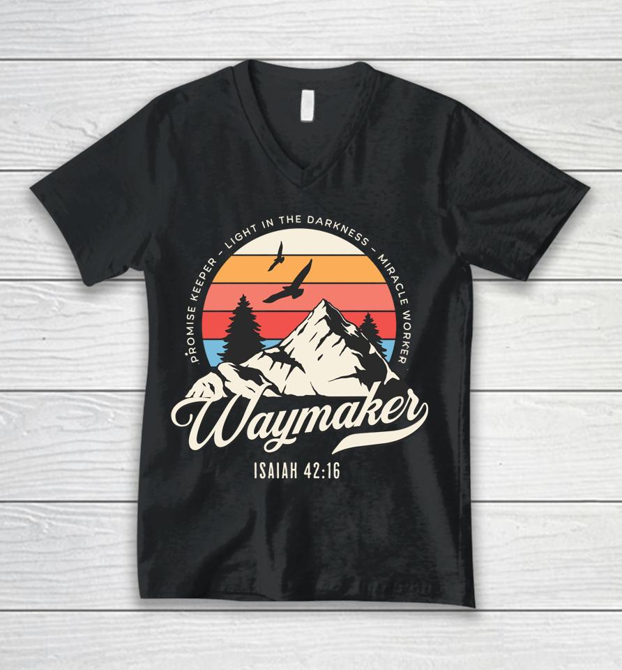 Waymaker Promise Keeper Miracle Worker Christian Bible Verse Unisex V-Neck T-Shirt