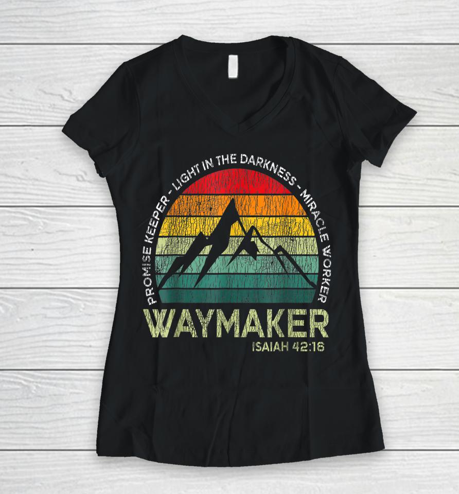 Waymaker Promise Keeper Miracle Worker Christian Vintage Women V-Neck T-Shirt