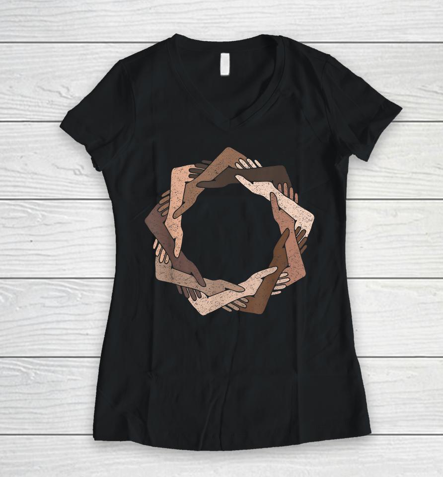 We Are One Human Family Nine Pointed Star Women V-Neck T-Shirt