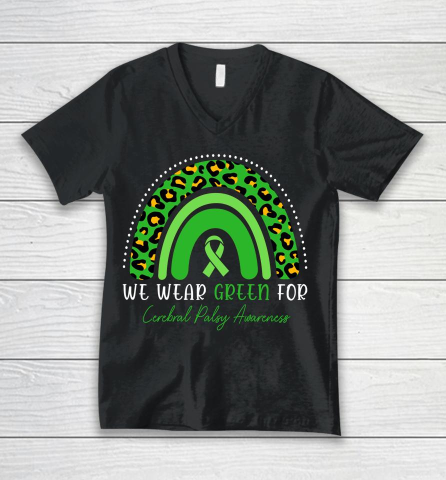 We Wear Green Cerebral Palsy Awareness Rainbow Unisex V-Neck T-Shirt