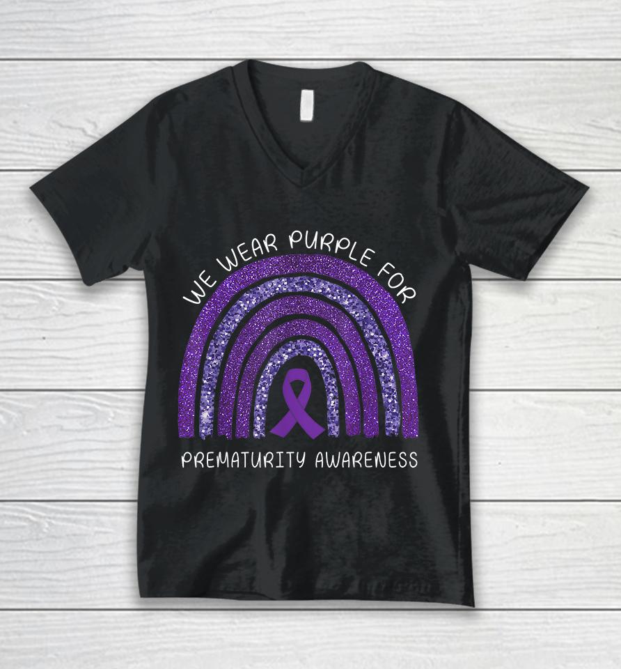 We Wear Purple Rainbow For Prematurity Awareness Unisex V-Neck T-Shirt