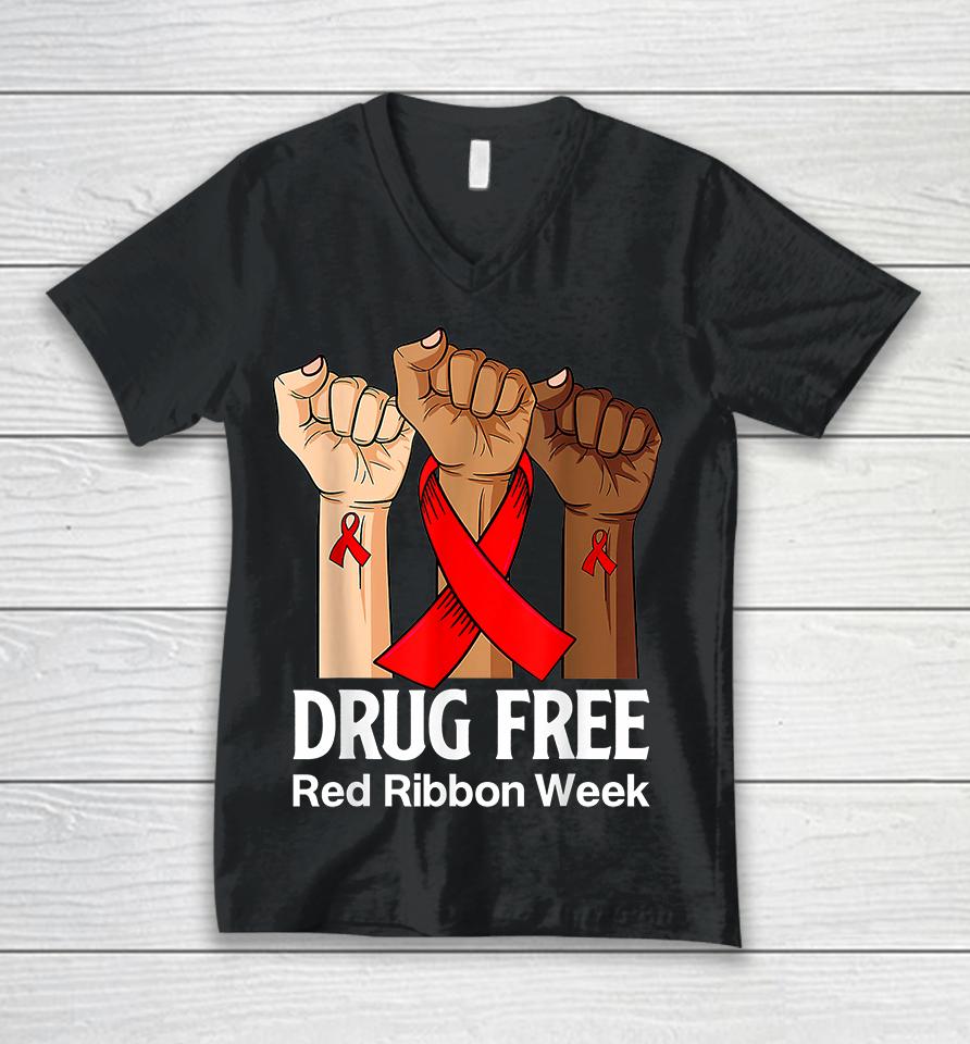 We Wear Red Ribbon Week Awareness Unisex V-Neck T-Shirt