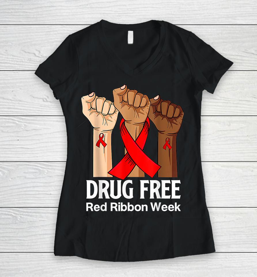 We Wear Red Ribbon Week Awareness Women V-Neck T-Shirt