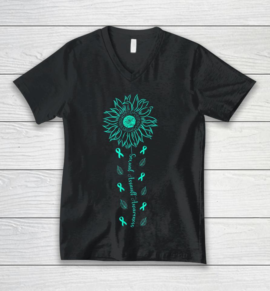Wear Teal Sexual Assault Awareness Month Sunflower Unisex V-Neck T-Shirt