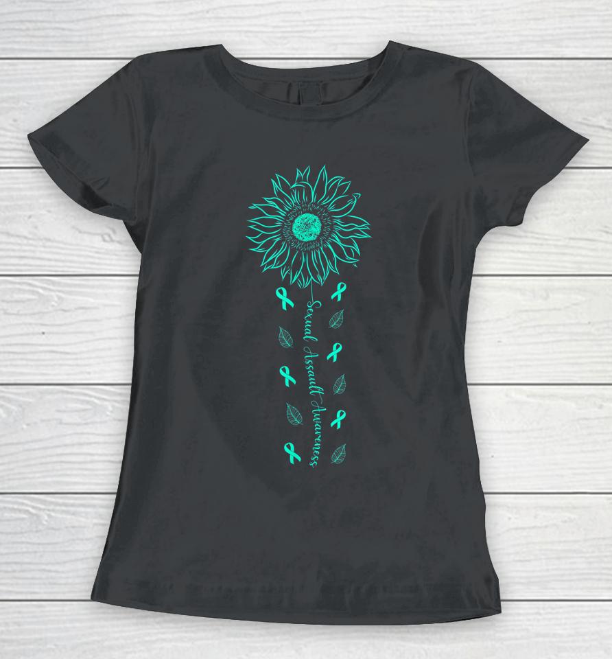 Wear Teal Sexual Assault Awareness Month Sunflower Women T-Shirt