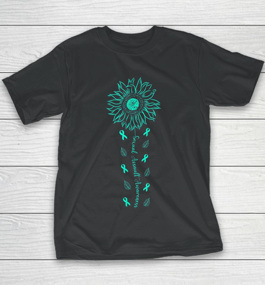 Wear Teal Sexual Assault Awareness Month Sunflower Youth T-Shirt