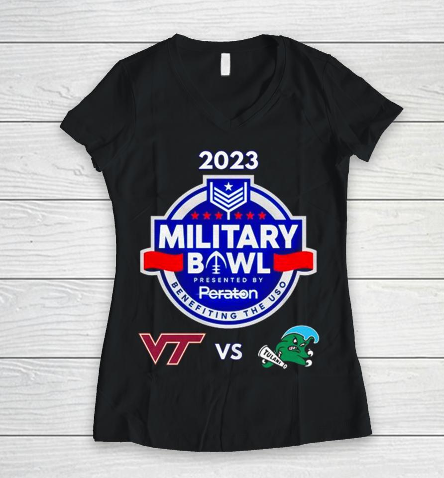 Wednesday December 27Th 2023 Military Bowl Virginia Tech Vs Tulane Navy Marine Corps Mem Stadium Annapolis Md Women V-Neck T-Shirt