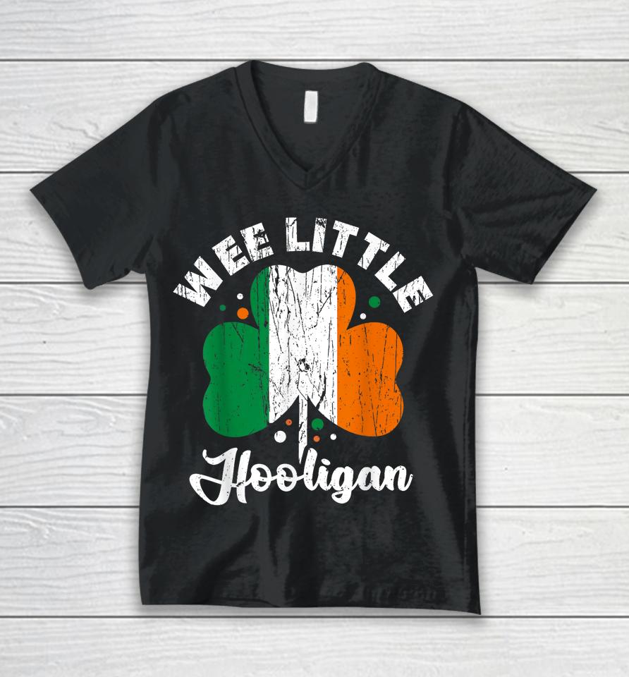 Wee Little Hooligans Irish Clovers Shamrocks Vintage Unisex V-Neck T-Shirt