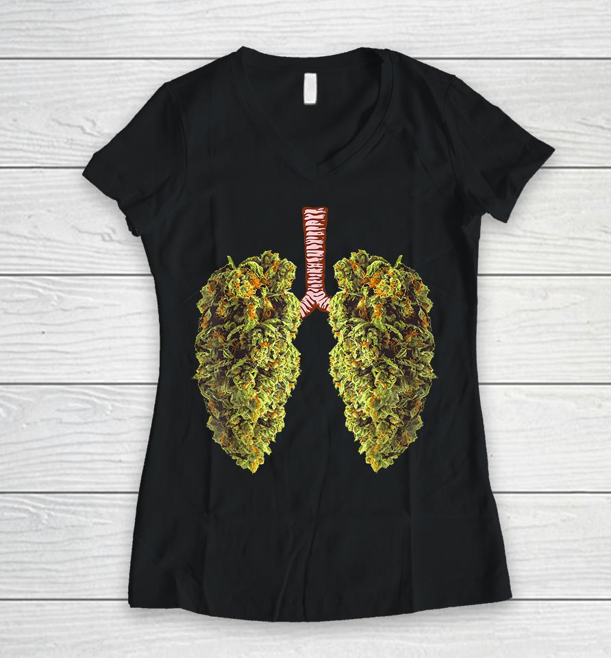 Weed Lung Marijuana Bud Funny Women V-Neck T-Shirt