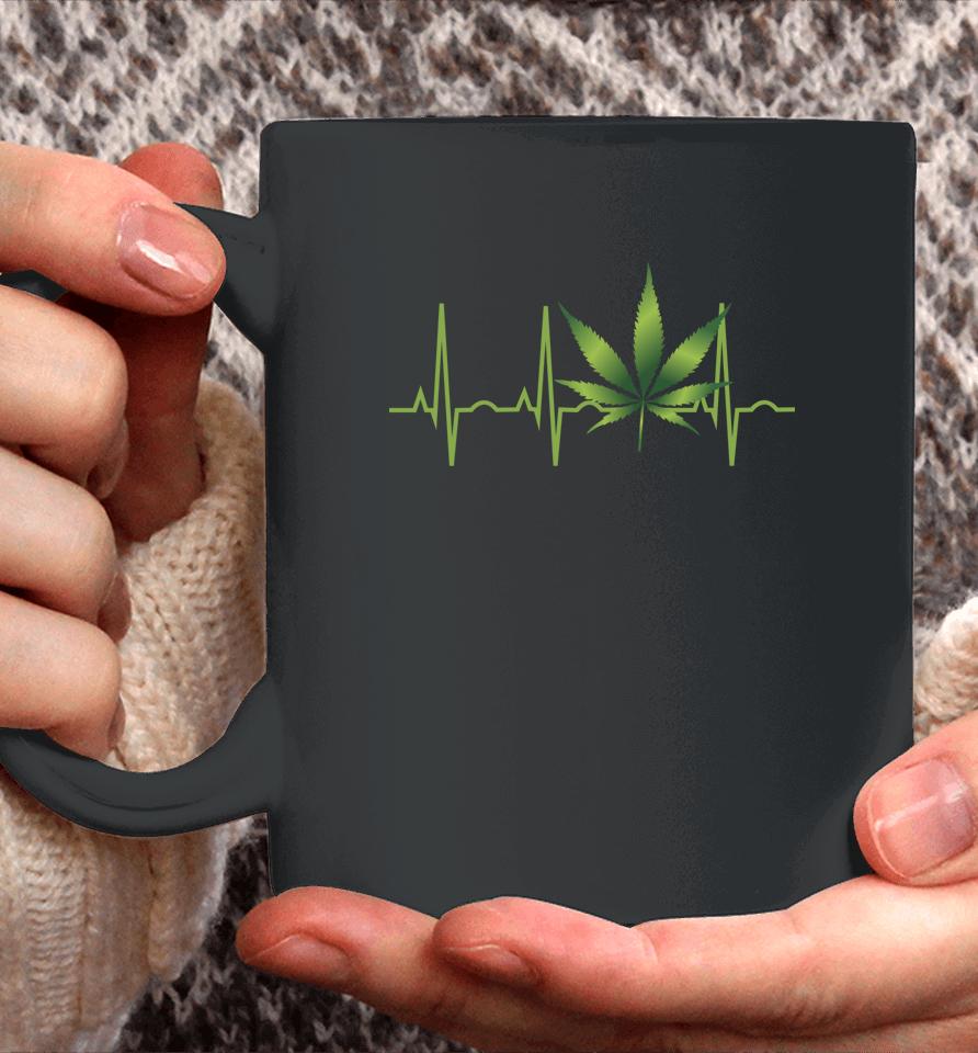 Weed Marijuana Leaf Heartbeat Gift Coffee Mug