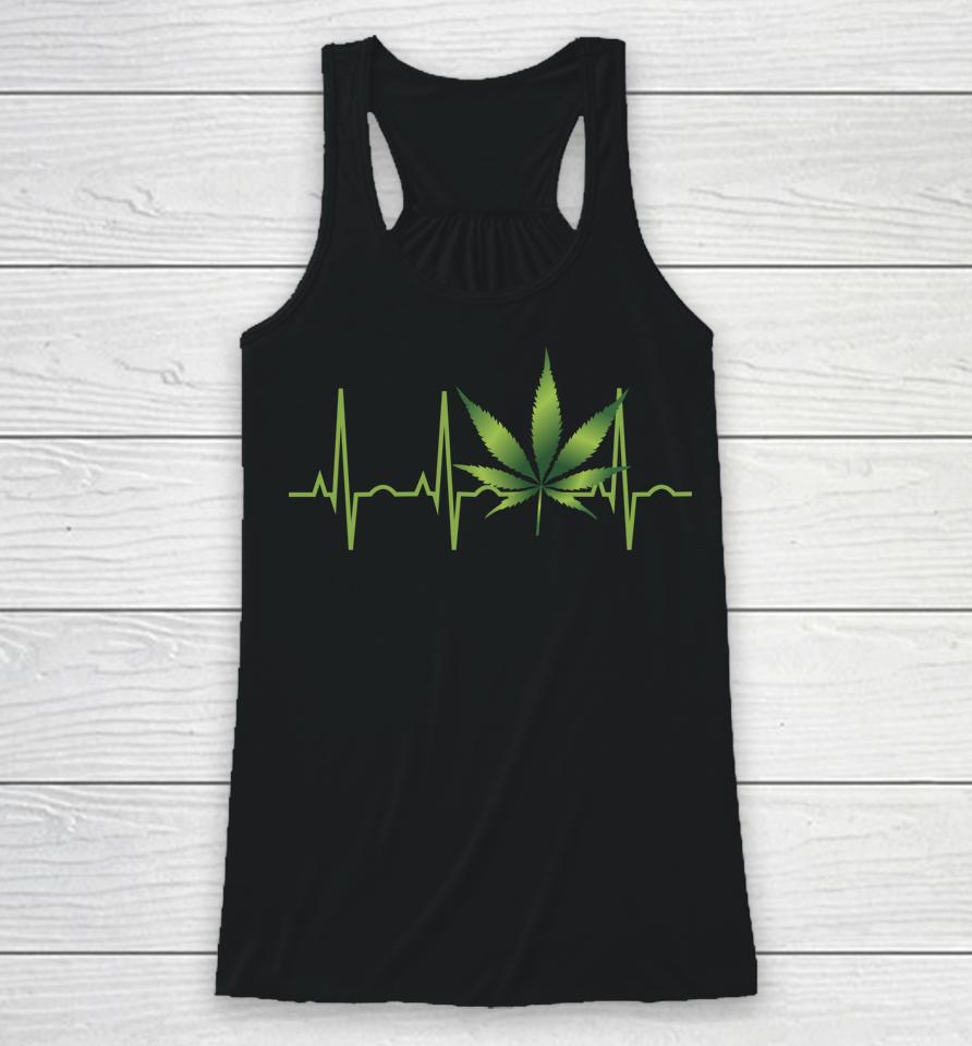 Weed Marijuana Leaf Heartbeat Gift Racerback Tank