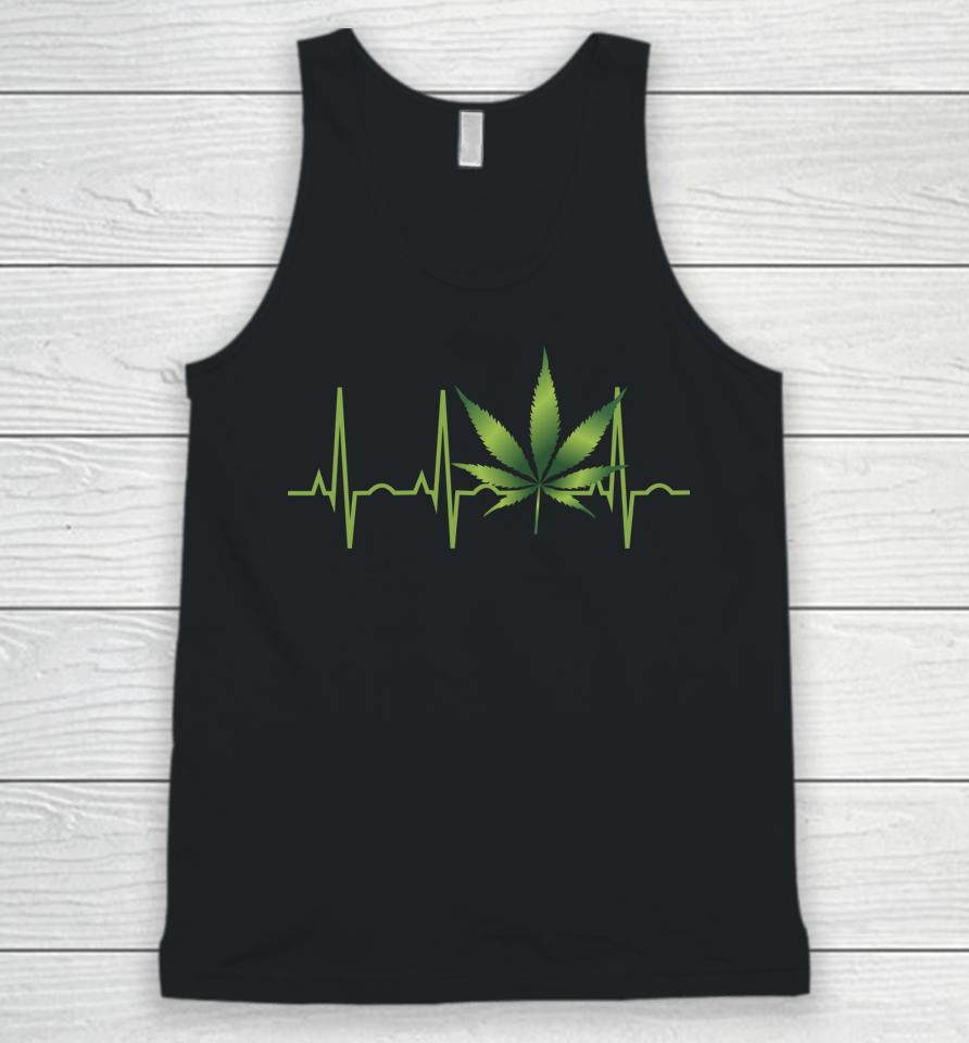 Weed Marijuana Leaf Heartbeat Gift Unisex Tank Top