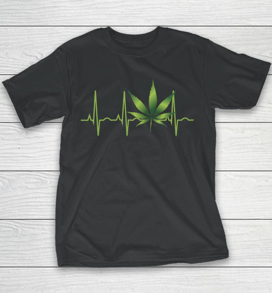 Weed Marijuana Leaf Heartbeat Gift Youth T-Shirt