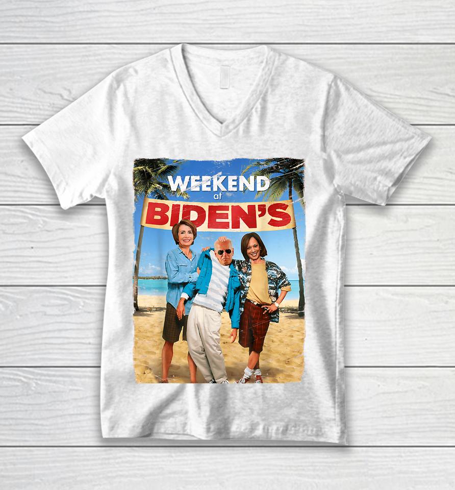 Weekend At Bidens Funny Joe Biden President Democrat Unisex V-Neck T-Shirt