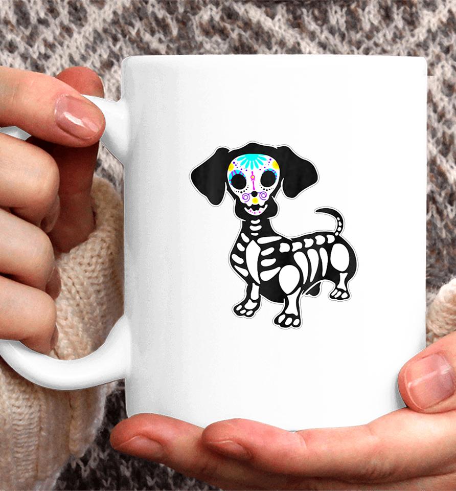 Weiner Dog Skull Dachshund Dog Halloween Tshirt Pumpkin Coffee Mug