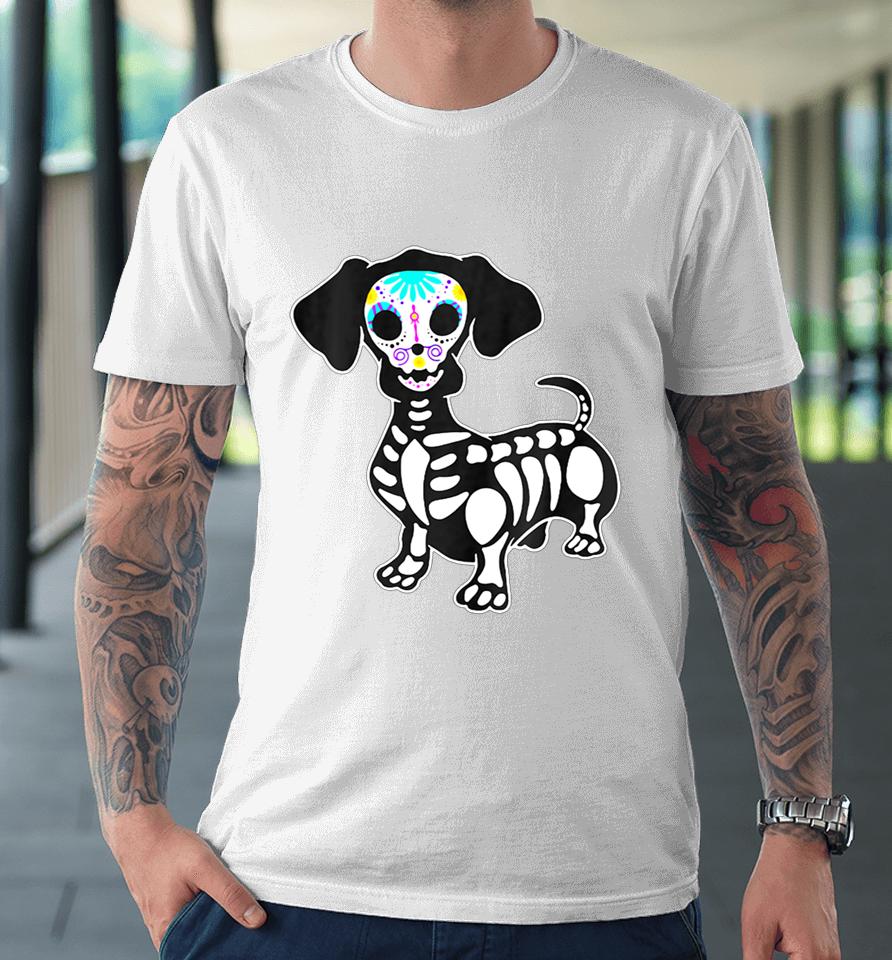 Weiner Dog Skull Dachshund Dog Halloween Tshirt Pumpkin Premium T-Shirt