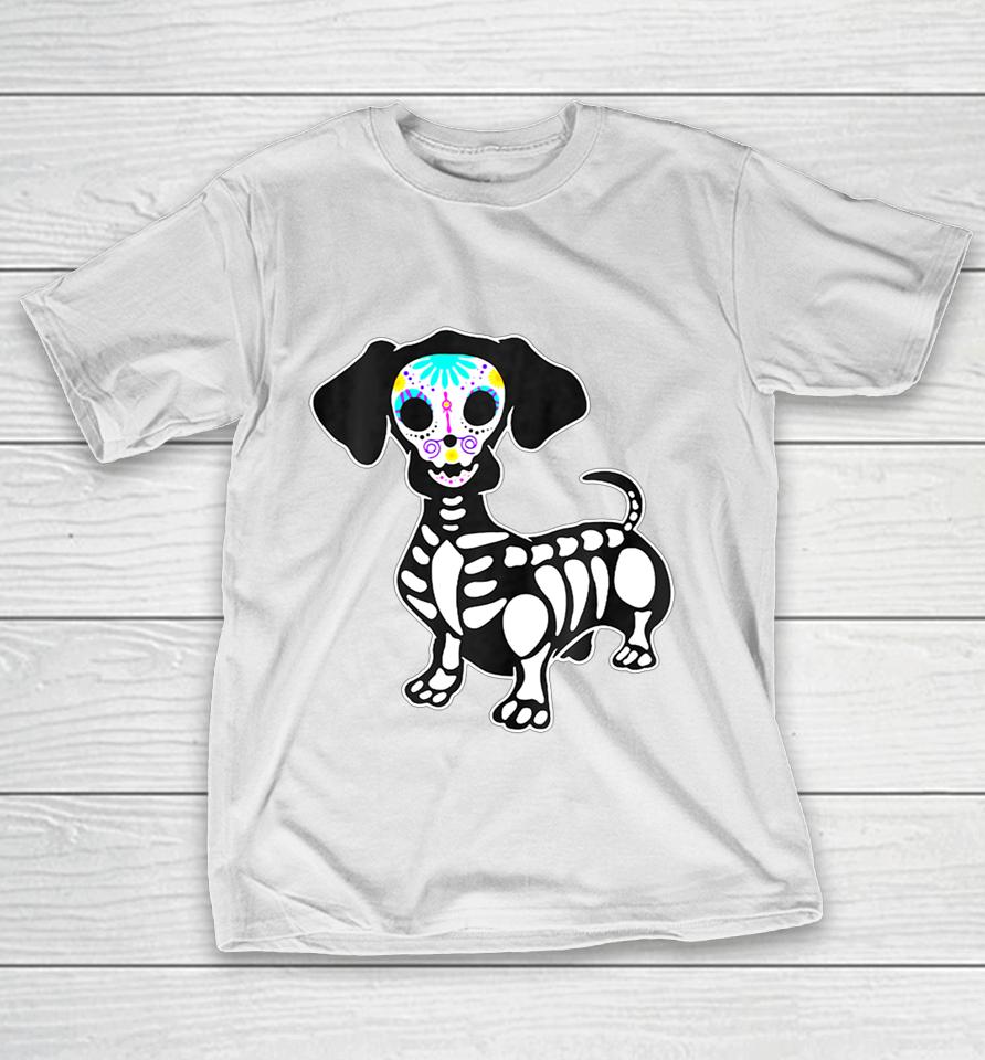 Weiner Dog Skull Dachshund Dog Halloween Tshirt Pumpkin T-Shirt