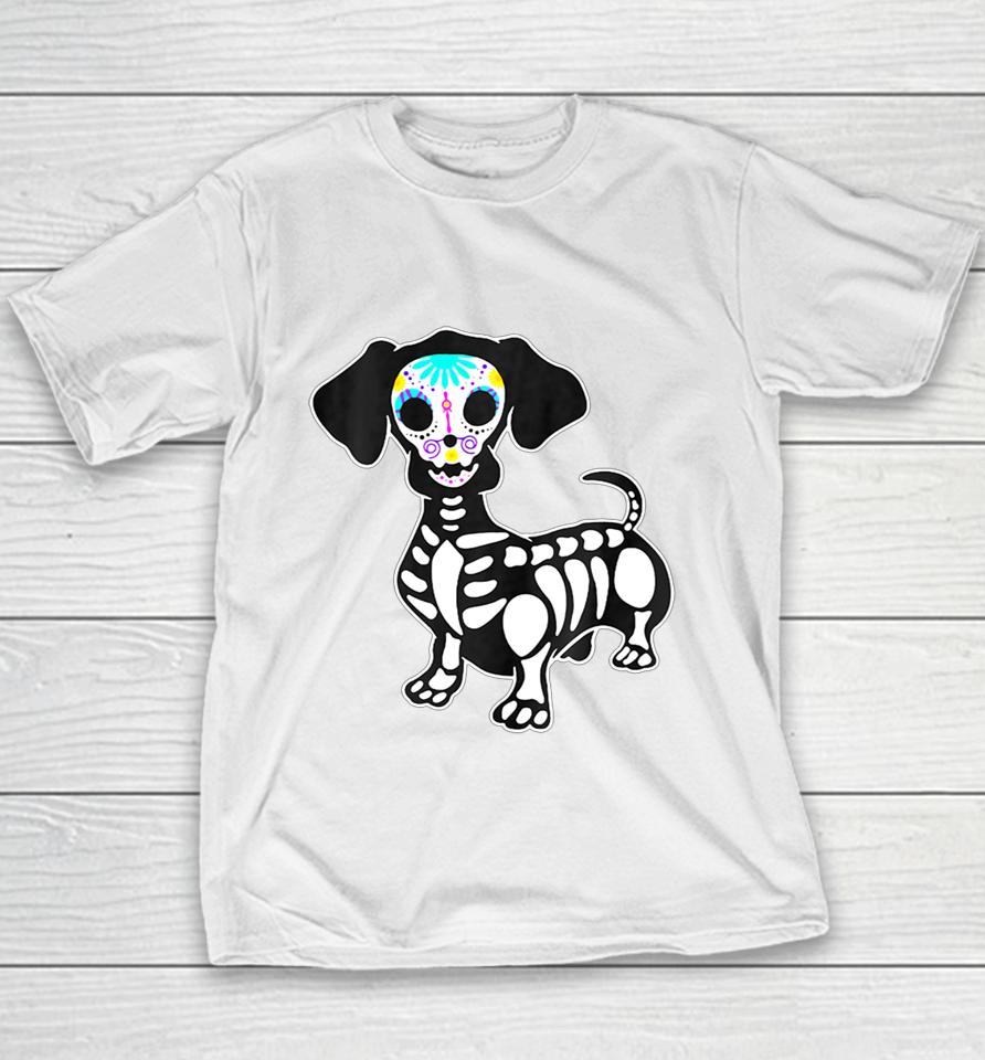 Weiner Dog Skull Dachshund Dog Halloween Tshirt Pumpkin Youth T-Shirt