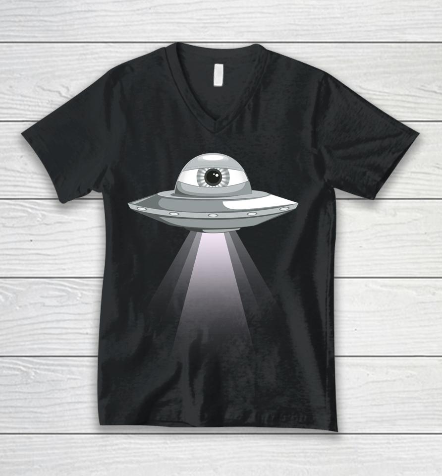 Weirdcore Aesthetic Ufo Eyeball Alien Abduction Oddcore Unisex V-Neck T-Shirt
